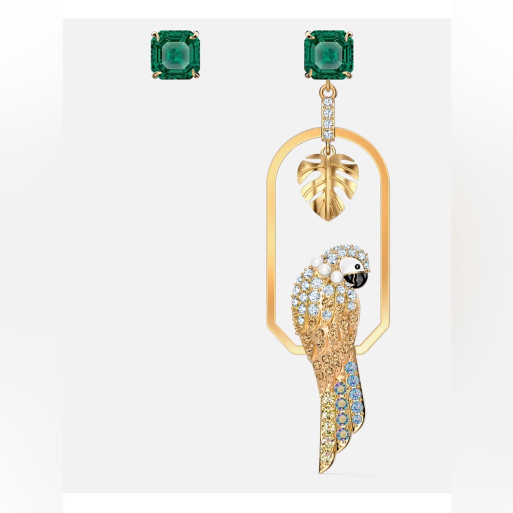 NWT Sworovski crystals earrings with tropical parrot